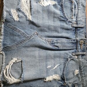 Express Blue Distressed Denim Mini Skirt